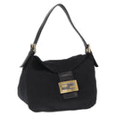 FENDI Jersey Mamma Baguette Shoulder Bag Nylon Black Silver Auth am10557-1