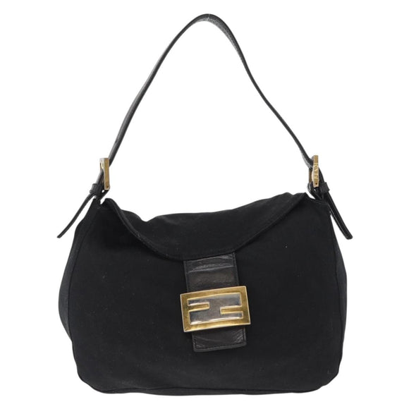 FENDI Jersey Mamma Baguette Shoulder Bag Nylon Black Silver Auth am10557