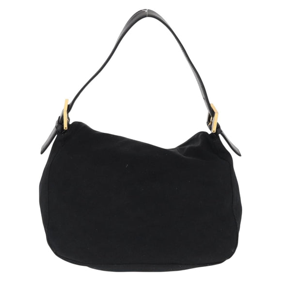 FENDI Jersey Mamma Baguette Shoulder Bag Nylon Black Silver Auth am10557