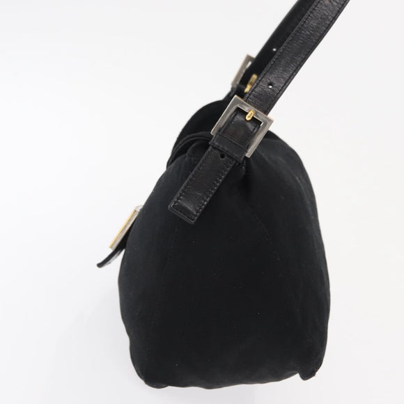 FENDI Jersey Mamma Baguette Shoulder Bag Nylon Black Silver Auth am10557