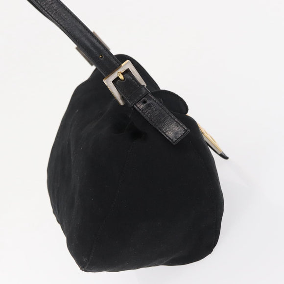 FENDI Jersey Mamma Baguette Shoulder Bag Nylon Black Silver Auth am10557