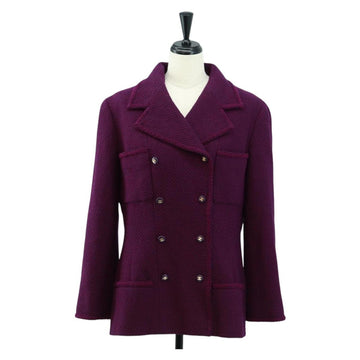 CHANEL Jacket Coat 44 Jacket Wool Purple CC Auth am10558SAV
