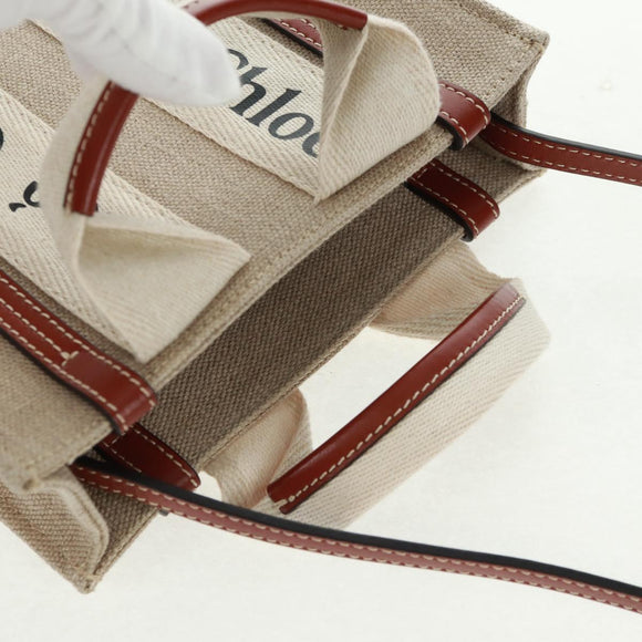 Chloe Woody Hand Bag Canvas 2way Ivory Auth am10559V