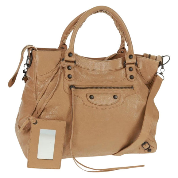 BALENCIAGA Classic Vero Hand Bag Leather Beige 235216 Auth am10563V