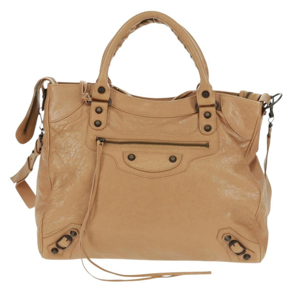 BALENCIAGA Classic Vero Hand Bag Leather Beige 235216 Auth am10563V