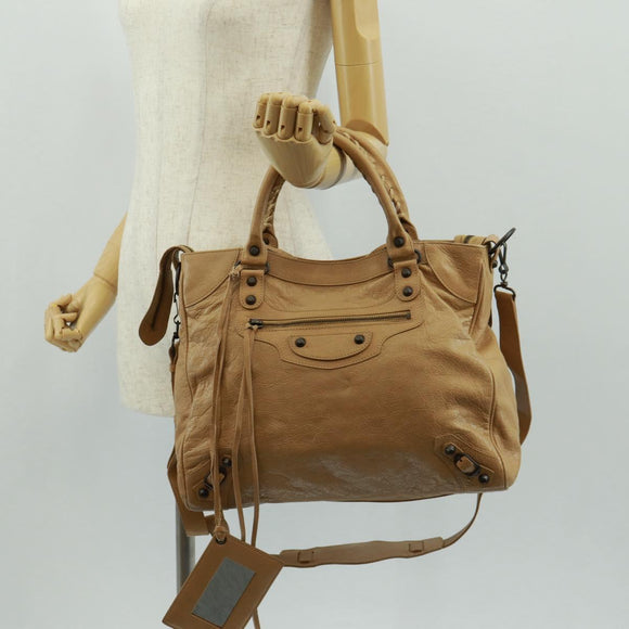 BALENCIAGA Classic Vero Hand Bag Leather Beige 235216 Auth am10563V