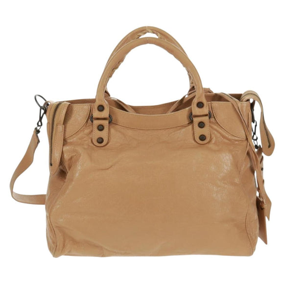BALENCIAGA Classic Vero Hand Bag Leather Beige 235216 Auth am10563V