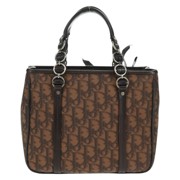 Christian Dior Chain Trotter Canvas Hand Bag PVC Brown Silver Auth am10565V