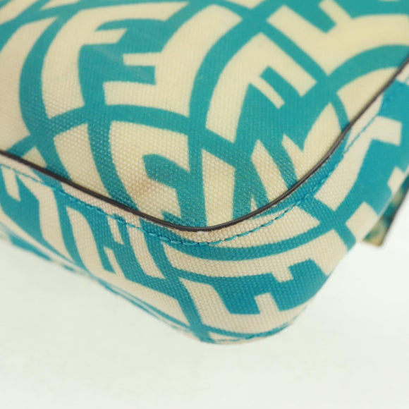 FENDI Zucca Canvas Mamma Baguette Shoulder Bag Baby Blue Gold Auth am10568V