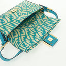 FENDI Zucca Canvas Mamma Baguette Shoulder Bag Baby Blue Gold Auth am10568V-16