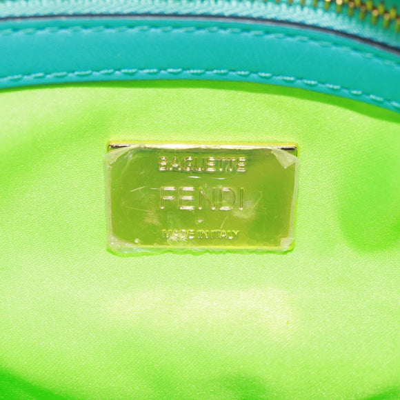 FENDI Zucca Canvas Mamma Baguette Shoulder Bag Baby Blue Gold Auth am10568V