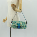 FENDI Zucca Canvas Mamma Baguette Shoulder Bag Baby Blue Gold Auth am10568V-25