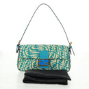 FENDI Zucca Canvas Mamma Baguette Shoulder Bag Baby Blue Gold Auth am10568V-26