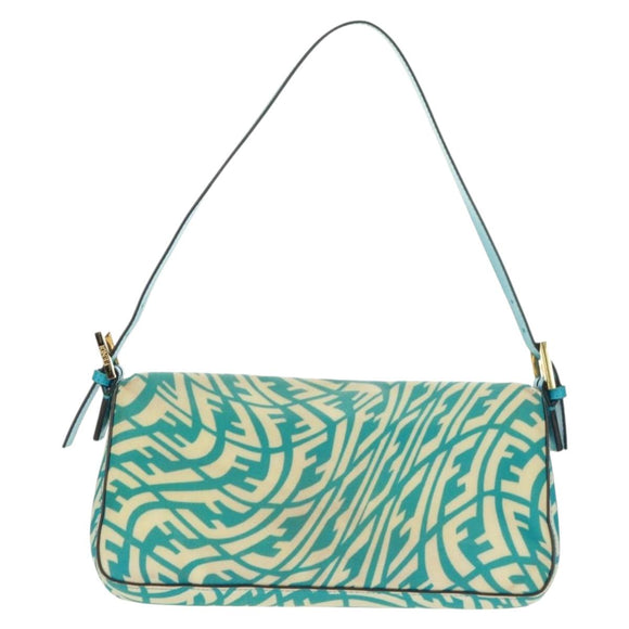 FENDI Zucca Canvas Mamma Baguette Shoulder Bag Baby Blue Gold Auth am10568V