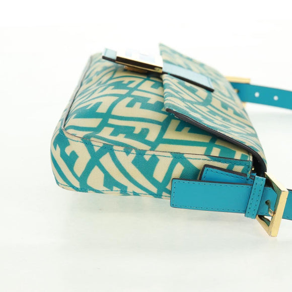 FENDI Zucca Canvas Mamma Baguette Shoulder Bag Baby Blue Gold Auth am10568V