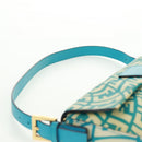 FENDI Zucca Canvas Mamma Baguette Shoulder Bag Baby Blue Gold Auth am10568V-9