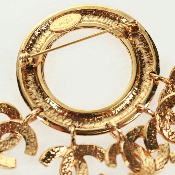CHANEL CC5 Circle Brooch metal Gold CC Auth am10571V