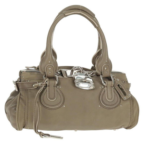 Chloe Paddington Hand Bag Leather Gray Gold Silver Auth am10572V