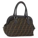 FENDI Zucca Canvas Celeria Hand Bag Brown Black Silver Auth am10578-1