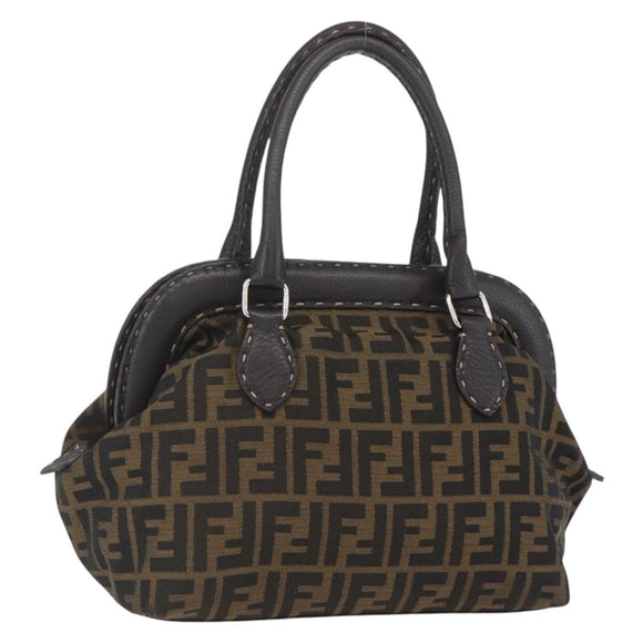 FENDI Zucca Canvas Celeria Hand Bag Brown Black Silver Auth am10578