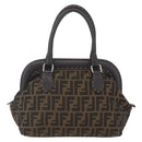 FENDI Zucca Canvas Celeria Hand Bag Brown Black Silver Auth am10578-2