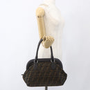 FENDI Zucca Canvas Celeria Hand Bag Brown Black Silver Auth am10578-22