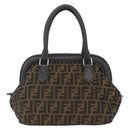 FENDI Zucca Canvas Celeria Hand Bag Brown Black Silver Auth am10578-3