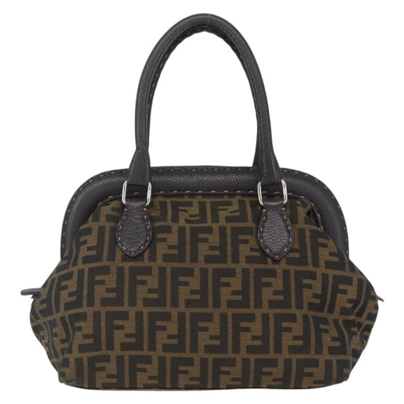 FENDI Zucca Canvas Celeria Hand Bag Brown Black Silver Auth am10578