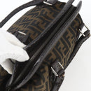 FENDI Zucca Canvas Celeria Hand Bag Brown Black Silver Auth am10578-6