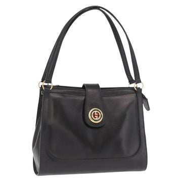 GUCCI Tote Bag Leather Black Gold Auth am10584