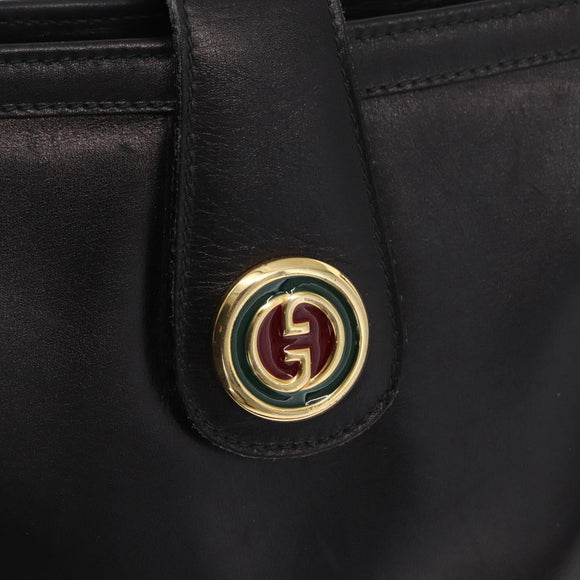 GUCCI Tote Bag Leather Black Gold Auth am10584