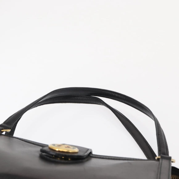 GUCCI Tote Bag Leather Black Gold Auth am10584
