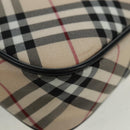BURBERRY Nova Check Blue Label Hand Bag Nylon Beige Silver Auth am10585V-10