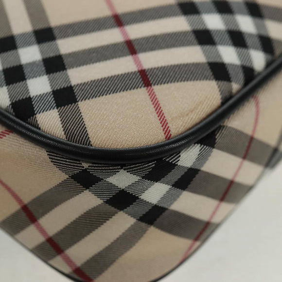 BURBERRY Nova Check Blue Label Hand Bag Nylon Beige Silver Auth am10585V