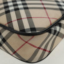 BURBERRY Nova Check Blue Label Hand Bag Nylon Beige Silver Auth am10585V-11