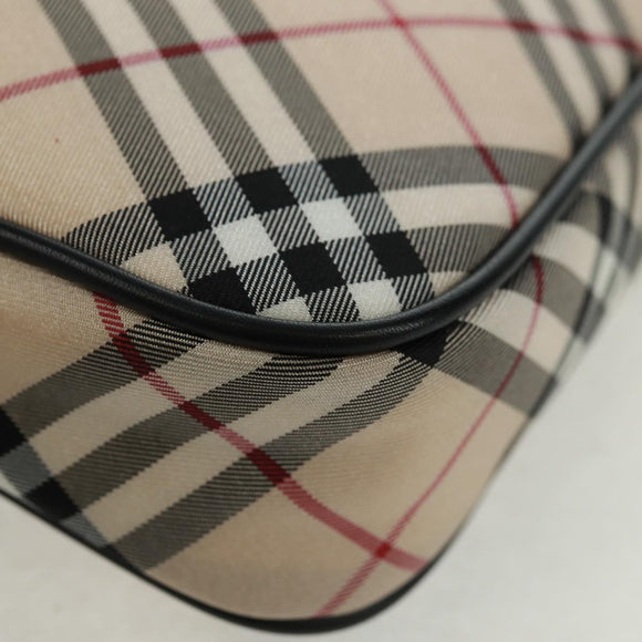 BURBERRY Nova Check Blue Label Hand Bag Nylon Beige Silver Auth am10585V