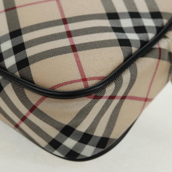 BURBERRY Nova Check Blue Label Hand Bag Nylon Beige Silver Auth am10585V