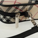 BURBERRY Nova Check Blue Label Hand Bag Nylon Beige Silver Auth am10585V-14
