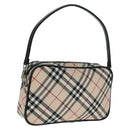 BURBERRY Nova Check Blue Label Hand Bag Nylon Beige Silver Auth am10585V-1