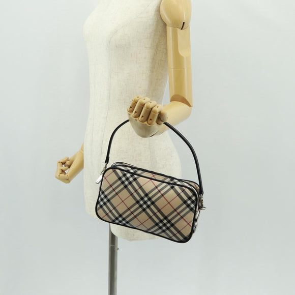 BURBERRY Nova Check Blue Label Hand Bag Nylon Beige Silver Auth am10585V