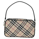 BURBERRY Nova Check Blue Label Hand Bag Nylon Beige Silver Auth am10585V-2