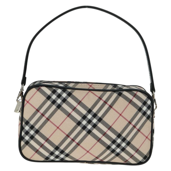 BURBERRY Nova Check Blue Label Hand Bag Nylon Beige Silver Auth am10585V