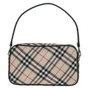 BURBERRY Nova Check Blue Label Hand Bag Nylon Beige Silver Auth am10585V-3