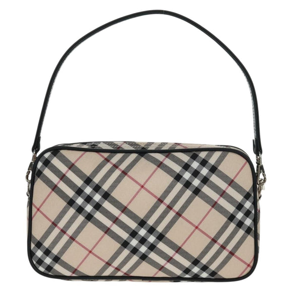BURBERRY Nova Check Blue Label Hand Bag Nylon Beige Silver Auth am10585V