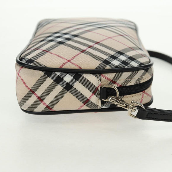 BURBERRY Nova Check Blue Label Hand Bag Nylon Beige Silver Auth am10585V