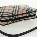 BURBERRY Nova Check Blue Label Hand Bag Nylon Beige Silver Auth am10585V-6