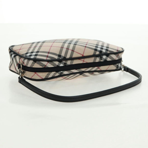 BURBERRY Nova Check Blue Label Hand Bag Nylon Beige Silver Auth am10585V