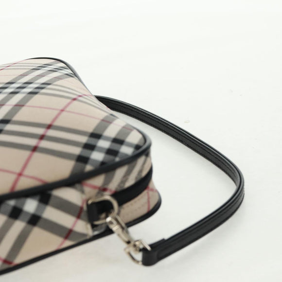 BURBERRY Nova Check Blue Label Hand Bag Nylon Beige Silver Auth am10585V