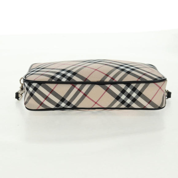 BURBERRY Nova Check Blue Label Hand Bag Nylon Beige Silver Auth am10585V