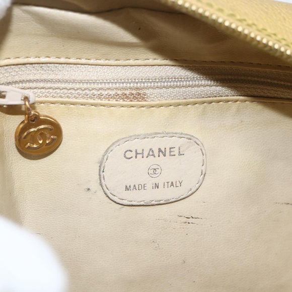 CHANEL COCO Mark Pouch Caviar Skin Yellow Gold CC Auth am10588